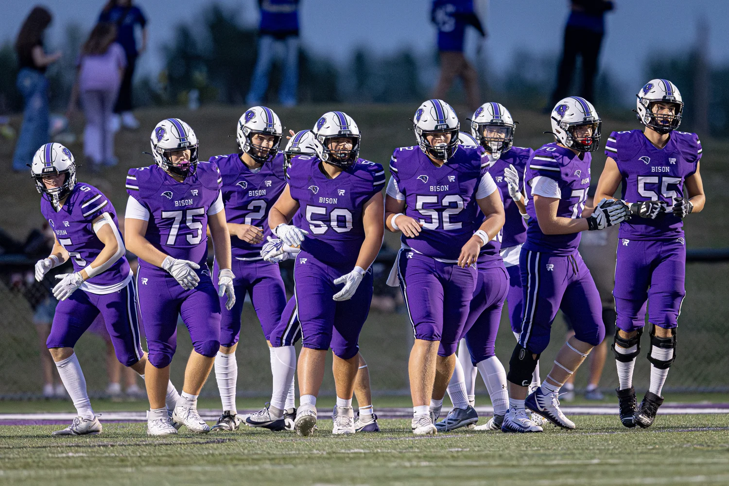 The Buffalo OL coming out of the huddle
